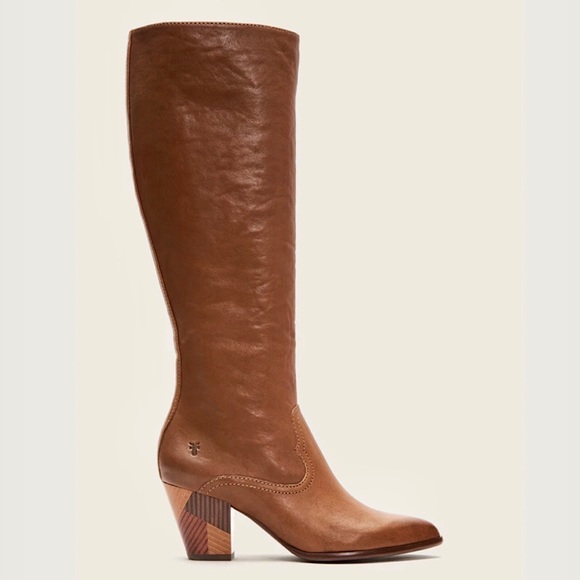 Frye Shoes - $458 RARE Frye Reed Chevron Heel Cognac Leather Tall Knee High Winter/Fall Boots